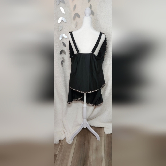 Vallian Black with Leopard Accents Tankini with Skorts Size 3XL - Picture 5 of 8